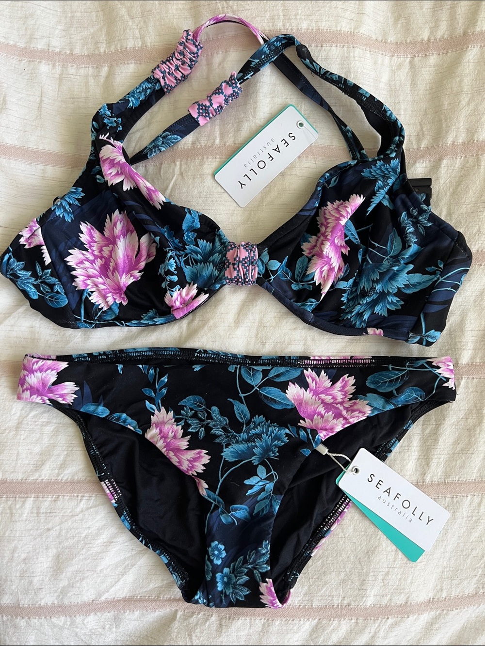 NWT Seafolly Halter F Cup Floral Underwire Bikini Set UK 8 US 4